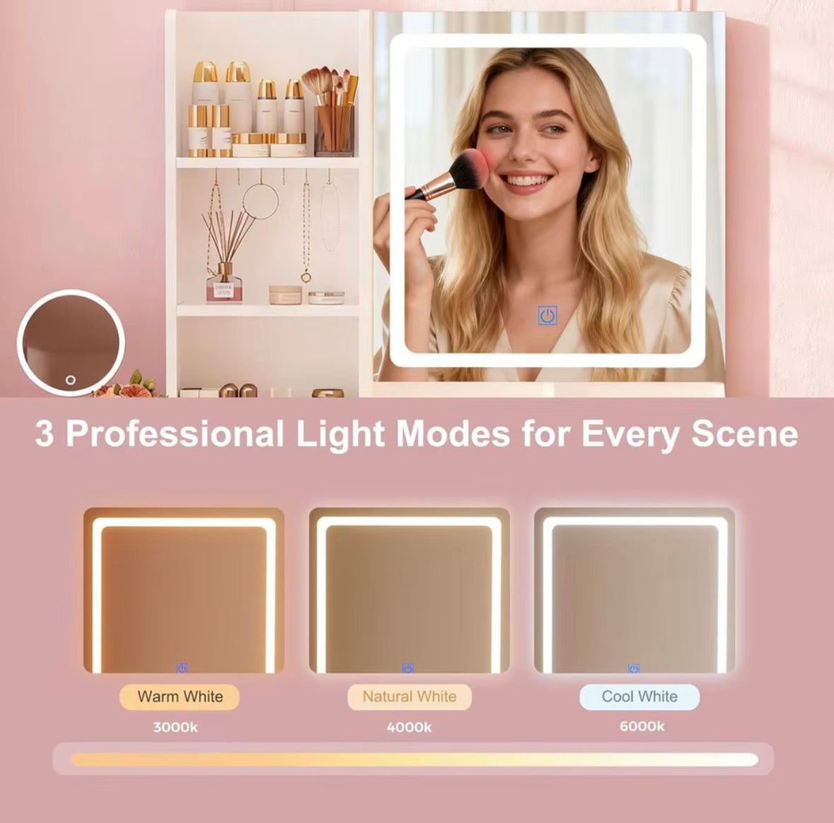 RoomWave vanity mirror three light modes