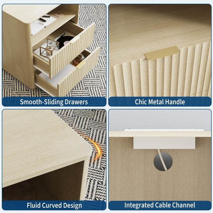 Natural Wood GlowCharge Nightstand fluted drawer and construction details