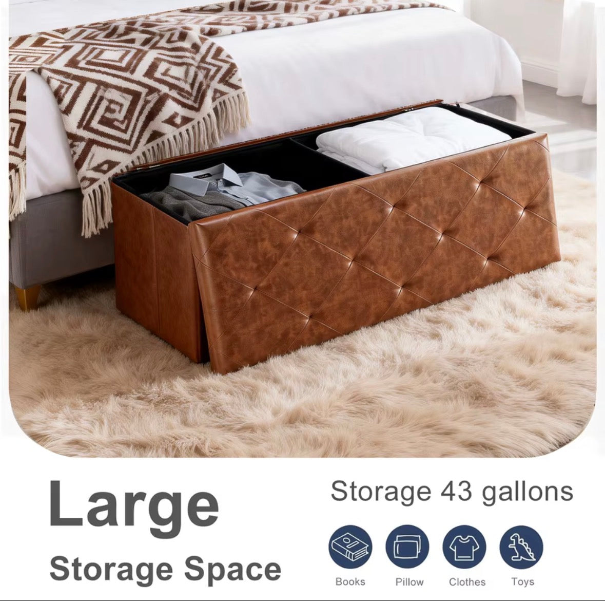 RoomWave brown storage ottoman open with large storage space